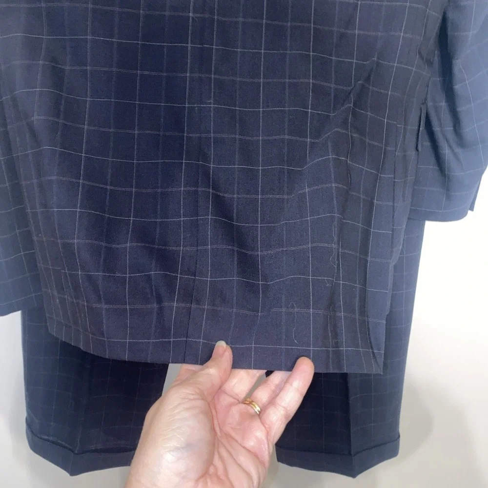Vintage Tommy Hilfiger Suit Black Windowpane 2 Pc Pleated 90s Made USA 42R 33x29